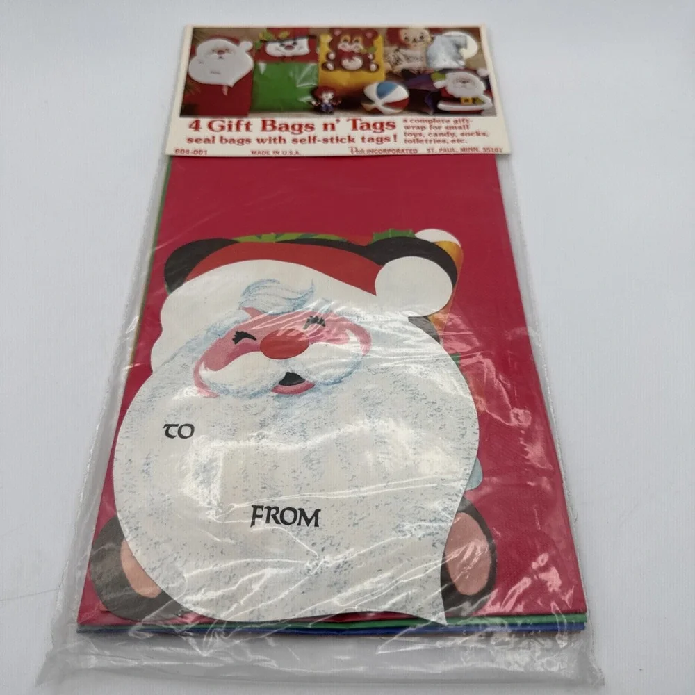 Vintage 60s Christmas Gift Paper Bags & Die Cut Tags Decoration by‎ Peck Set 4